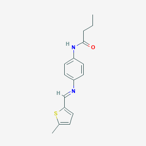 molecular formula C16H18N2OS B313783 N-(4-{[(E)-(5-methylthiophen-2-yl)methylidene]amino}phenyl)butanamide 