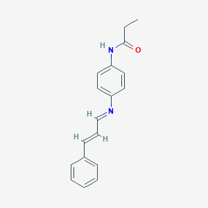 molecular formula C18H18N2O B313792 N-{4-[(3-phenyl-2-propenylidene)amino]phenyl}propanamide 
