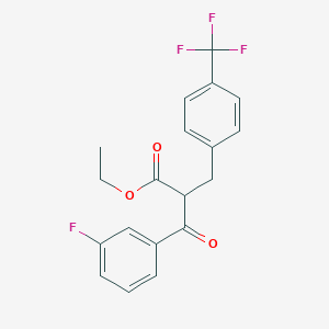 molecular formula C19H16F4O3 B3137992 Ethyl 3-(3-fluorophenyl)-3-oxo-2-((4-(trifluoromethyl)phenyl)methyl)propionate CAS No. 444916-62-5