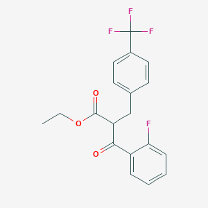 molecular formula C19H16F4O3 B3138000 Ethyl 3-(2-fluorophenyl)-3-oxo-2-((4-(trifluoromethyl)phenyl)methyl)propionate CAS No. 444916-67-0
