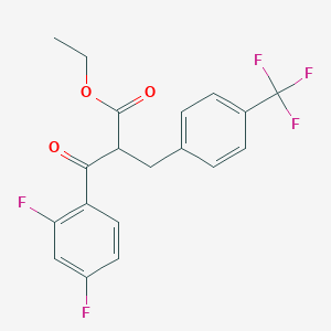 molecular formula C19H15F5O3 B3138002 Ethyl 3-(2,4-difluorophenyl)-3-oxo-2-((4-(trifluoromethyl)phenyl)methyl)propionate CAS No. 444916-72-7