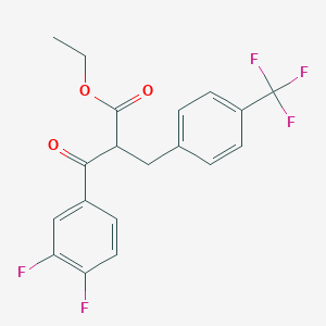 molecular formula C19H15F5O3 B3138004 Ethyl 3-(3,4-difluorophenyl)-3-oxo-2-((4-(trifluoromethyl)phenyl)methyl)propionate CAS No. 444916-77-2