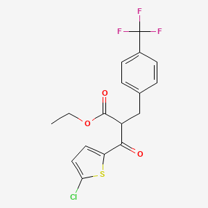 molecular formula C17H14ClF3O3S B3138023 Ethyl 3-(5-chloro-2-thienyl)-3-oxo-2-[4-(trifluoromethyl)benzyl]propionate CAS No. 444917-00-4