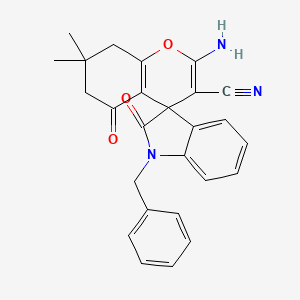 molecular formula C26H23N3O3 B3138068 2-Amino-1'-benzyl-7,7-dimethyl-2',5-dioxo-1',2',5,6,7,8-hexahydrospiro[chromene-4,3'-indole]-3-carbonitrile CAS No. 445390-58-9