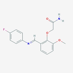 molecular formula C16H15FN2O3 B313815 2-(2-{[(4-Fluorophenyl)imino]methyl}-6-methoxyphenoxy)acetamide 