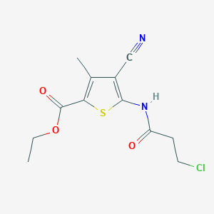 molecular formula C12H13ClN2O3S B3138198 Ethyl 5-[(3-chloropropanoyl)amino]-4-cyano-3-methylthiophene-2-carboxylate CAS No. 449177-15-5
