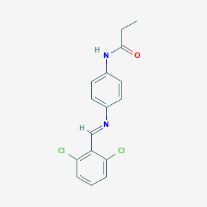 molecular formula C16H14Cl2N2O B313834 N-{4-[(2,6-dichlorobenzylidene)amino]phenyl}propanamide 