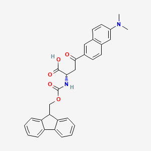 molecular formula C31H28N2O5 B3138351 (2S)-2-(9H-Fluorene-9-ylmethoxycarbonylamino)-4-oxo-4-[6-(dimethylamino)-2-naphthyl]butanoic acid CAS No. 453559-06-3