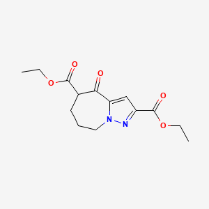 molecular formula C14H18N2O5 B3138499 4-Oxo-5,6,7,8-tetrahydro-4H-pyrazolo[1,5-a]azepine-2,5-dicarboxylic acid diethyl ester CAS No. 459157-17-6