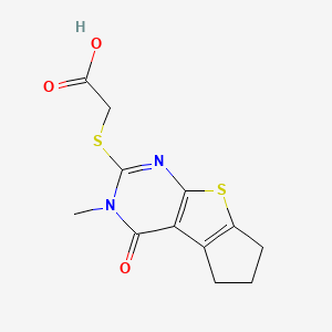 molecular formula C12H12N2O3S2 B3138615 (5-Methyl-4-oxo-2,3,4,5-tetrahydro-1H-8-thia-5,7-diaza-cyclopenta[a]inden-6-ylsulfanyl)-acetic acid CAS No. 462067-18-1