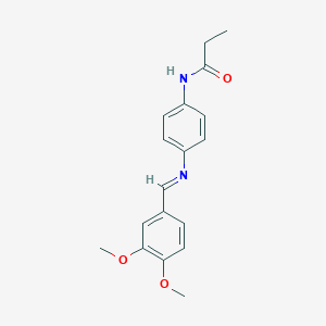 molecular formula C18H20N2O3 B313868 N-{4-[(3,4-dimethoxybenzylidene)amino]phenyl}propanamide 