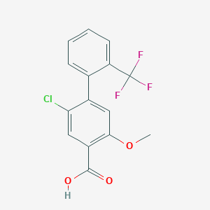 molecular formula C15H10ClF3O3 B3138834 2-Chloro-2'-trifluoromethyl-5-methoxy-[1,1'-biphenyl]-4-carboxylic acid CAS No. 473264-14-1