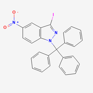 molecular formula C26H18IN3O2 B3138868 3-Iodo-5-nitro-1-trityl-1H-indazole CAS No. 473416-34-1
