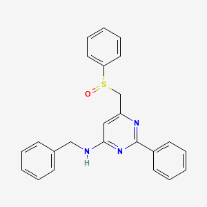 molecular formula C24H21N3OS B3139261 N-Benzyl-2-phenyl-6-((phenylsulfinyl)methyl)-4-pyrimidinamine CAS No. 477709-99-2