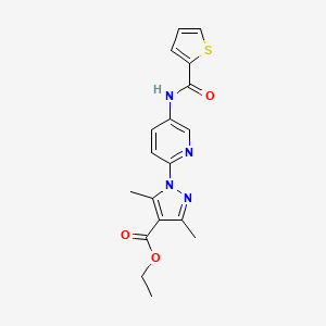 molecular formula C18H18N4O3S B3139269 ethyl 3,5-dimethyl-1-{5-[(2-thienylcarbonyl)amino]-2-pyridinyl}-1H-pyrazole-4-carboxylate CAS No. 477710-45-5