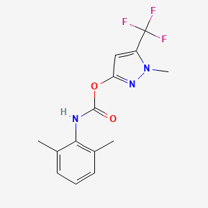 molecular formula C14H14F3N3O2 B3139340 1-methyl-5-(trifluoromethyl)-1H-pyrazol-3-yl N-(2,6-dimethylphenyl)carbamate CAS No. 477713-73-8