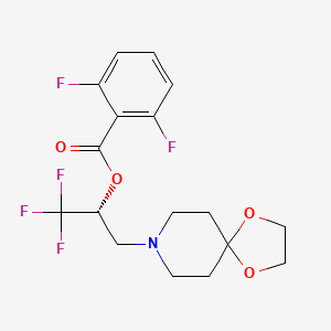 molecular formula C17H18F5NO4 B3139409 (1R)-1-(1,4-dioxa-8-azaspiro[4.5]dec-8-ylmethyl)-2,2,2-trifluoroethyl 2,6-difluorobenzenecarboxylate CAS No. 477762-58-6