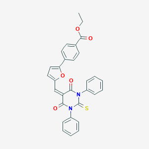 molecular formula C30H22N2O5S B313943 ethyl 4-{5-[(4,6-dioxo-1,3-diphenyl-2-thioxotetrahydro-5(2H)-pyrimidinylidene)methyl]-2-furyl}benzoate 