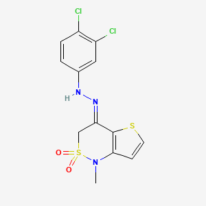 molecular formula C13H11Cl2N3O2S2 B3139503 3,4-Dichloro-N-[(E)-(1-methyl-2,2-dioxothieno[3,2-c]thiazin-4-ylidene)amino]aniline CAS No. 477845-67-3