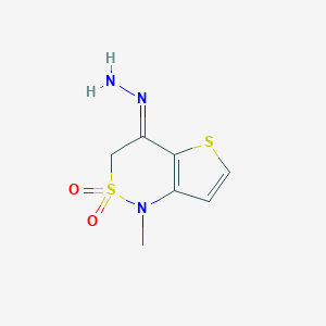 molecular formula C7H9N3O2S2 B3139505 (E)-(1-methyl-2,2-dioxothieno[3,2-c]thiazin-4-ylidene)hydrazine CAS No. 477845-68-4