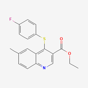 molecular formula C19H16FNO2S B3139535 Ethyl 4-[(4-fluorophenyl)sulfanyl]-6-methyl-3-quinolinecarboxylate CAS No. 477847-13-5