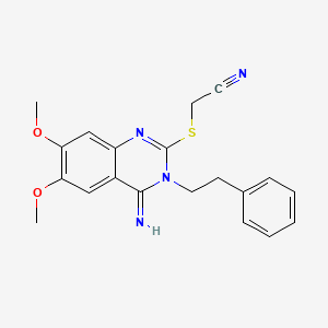 2-[(4-Imino-6,7-dimethoxy-3-phenethyl-3,4-dihydro-2-quinazolinyl)sulfanyl]acetonitrile