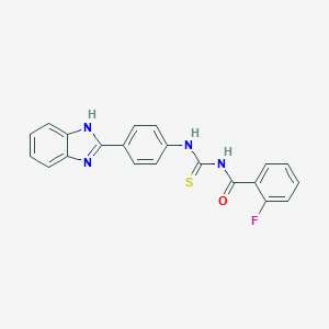 molecular formula C21H15FN4OS B313959 N-{[4-(1H-benzimidazol-2-yl)phenyl]carbamothioyl}-2-fluorobenzamide 