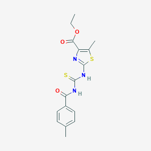 molecular formula C16H17N3O3S2 B313964 Ethyl 5-methyl-2-({[(4-methylbenzoyl)amino]carbothioyl}amino)-1,3-thiazole-4-carboxylate 