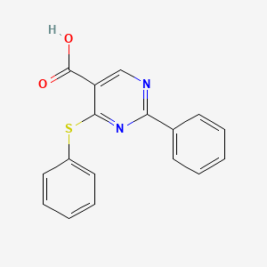 molecular formula C17H12N2O2S B3139694 2-Phenyl-4-(phenylsulfanyl)-5-pyrimidinecarboxylic acid CAS No. 477854-51-6