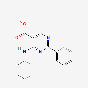 molecular formula C19H23N3O2 B3139700 Ethyl 4-(cyclohexylamino)-2-phenyl-5-pyrimidinecarboxylate CAS No. 477854-66-3