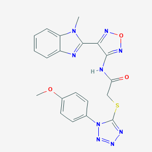 molecular formula C20H17N9O3S B313972 2-{[1-(4-methoxyphenyl)-1H-tetrazol-5-yl]sulfanyl}-N-[4-(1-methyl-1H-benzimidazol-2-yl)-1,2,5-oxadiazol-3-yl]acetamide 
