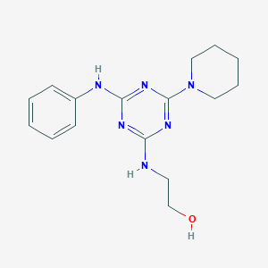molecular formula C16H22N6O B313983 2-[(4-Anilino-6-piperidin-1-yl-1,3,5-triazin-2-yl)amino]ethanol 