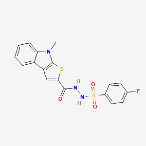 molecular formula C18H14FN3O3S2 B3139938 4-fluoro-N'-[(8-methyl-8H-thieno[2,3-b]indol-2-yl)carbonyl]benzenesulfonohydrazide CAS No. 477860-45-0