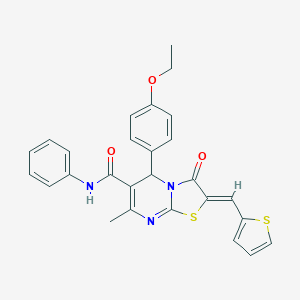 molecular formula C27H23N3O3S2 B314005 5-(4-ethoxyphenyl)-7-methyl-3-oxo-N-phenyl-2-(2-thienylmethylene)-2,3-dihydro-5H-[1,3]thiazolo[3,2-a]pyrimidine-6-carboxamide 