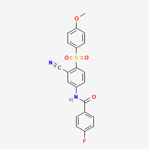 molecular formula C21H15FN2O4S B3140085 N-{3-氰基-4-[(4-甲氧基苯基)磺酰基]苯基}-4-氟苯甲酰胺 CAS No. 477866-85-6