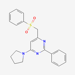 molecular formula C21H21N3O2S B3140094 2-Phenyl-4-((phenylsulfonyl)methyl)-6-(1-pyrrolidinyl)pyrimidine CAS No. 477866-98-1