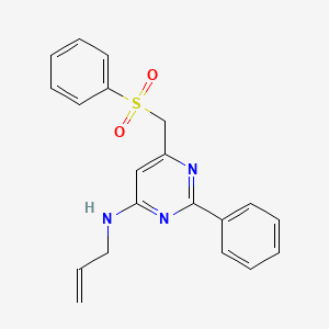 molecular formula C20H19N3O2S B3140100 N-Allyl-2-phenyl-6-((phenylsulfonyl)methyl)-4-pyrimidinamine CAS No. 477867-00-8