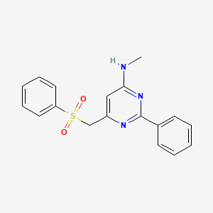 molecular formula C18H17N3O2S B3140101 N-Methyl-2-phenyl-6-((phenylsulfonyl)methyl)-4-pyrimidinamine CAS No. 477867-01-9