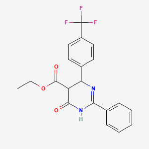molecular formula C20H17F3N2O3 B3140122 Ethyl 6-hydroxy-2-phenyl-4-[4-(trifluoromethyl)phenyl]-4,5-dihydro-5-pyrimidinecarboxylate CAS No. 477867-28-0