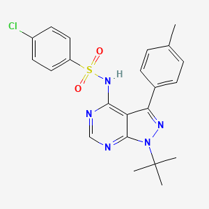 molecular formula C22H22ClN5O2S B3140153 N-[1-(tert-butyl)-3-(4-methylphenyl)-1H-pyrazolo[3,4-d]pyrimidin-4-yl]-4-chlorobenzenesulfonamide CAS No. 477867-68-8