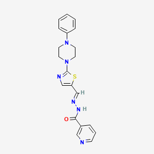 molecular formula C20H20N6OS B3140168 N'-{(E)-[2-(4-phenylpiperazino)-1,3-thiazol-5-yl]methylidene}nicotinohydrazide CAS No. 477868-61-4