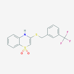 molecular formula C16H12F3NO2S2 B3140175 3-{[3-(trifluoromethyl)benzyl]sulfanyl}-1lambda~6~,4-benzothiazine-1,1(4H)-dione CAS No. 477868-88-5