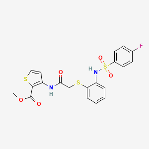 molecular formula C20H17FN2O5S3 B3140184 3-({2-[(2-{[(4-氟苯基)磺酰基]氨基}苯基)硫基]乙酰}氨基)-2-噻吩甲酸甲酯 CAS No. 477869-08-2