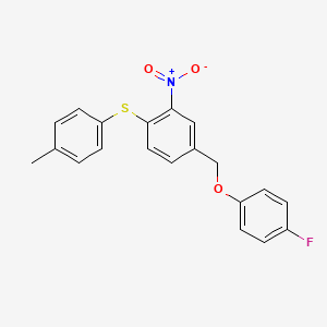 molecular formula C20H16FNO3S B3140211 4-Fluorophenyl 4-[(4-methylphenyl)sulfanyl]-3-nitrobenzyl ether CAS No. 477869-63-9