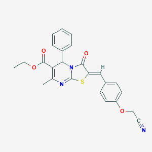 molecular formula C25H21N3O4S B314030 ethyl (2Z)-2-[4-(cyanomethoxy)benzylidene]-7-methyl-3-oxo-5-phenyl-2,3-dihydro-5H-[1,3]thiazolo[3,2-a]pyrimidine-6-carboxylate 