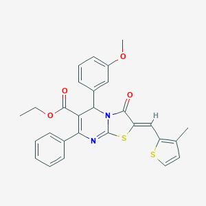 molecular formula C28H24N2O4S2 B314032 ethyl (2Z)-5-(3-methoxyphenyl)-2-[(3-methylthiophen-2-yl)methylidene]-3-oxo-7-phenyl-2,3-dihydro-5H-[1,3]thiazolo[3,2-a]pyrimidine-6-carboxylate 
