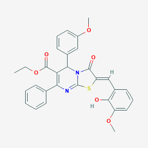molecular formula C30H26N2O6S B314035 ethyl 2-(2-hydroxy-3-methoxybenzylidene)-5-(3-methoxyphenyl)-3-oxo-7-phenyl-2,3-dihydro-5H-[1,3]thiazolo[3,2-a]pyrimidine-6-carboxylate 