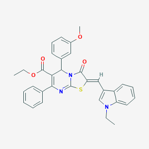 molecular formula C33H29N3O4S B314036 ethyl 2-[(1-ethyl-1H-indol-3-yl)methylene]-5-(3-methoxyphenyl)-3-oxo-7-phenyl-2,3-dihydro-5H-[1,3]thiazolo[3,2-a]pyrimidine-6-carboxylate 
