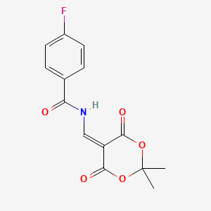 molecular formula C14H12FNO5 B3140360 N-((2,2-二甲基-4,6-二氧代-1,3-二氧杂环-5-亚烷基)甲基)-4-氟苯甲酰胺 CAS No. 477885-71-5