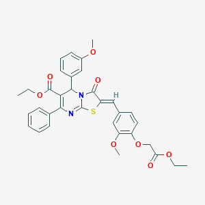 molecular formula C34H32N2O8S B314037 ethyl 2-[4-(2-ethoxy-2-oxoethoxy)-3-methoxybenzylidene]-5-(3-methoxyphenyl)-3-oxo-7-phenyl-2,3-dihydro-5H-[1,3]thiazolo[3,2-a]pyrimidine-6-carboxylate 